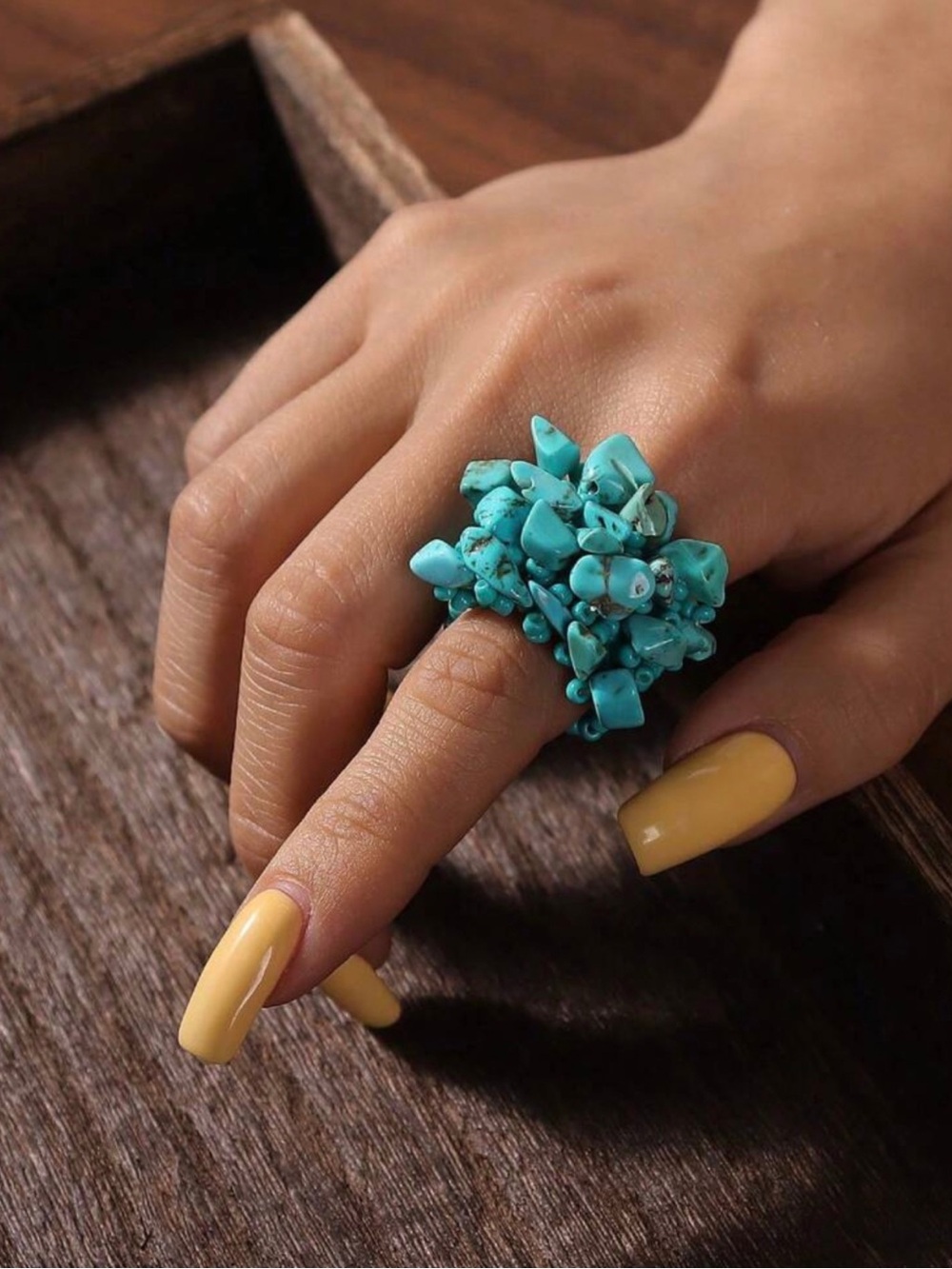NEW Bohemian Style Elastic Turquoise Ring Beaded Statement Stretch Band R1